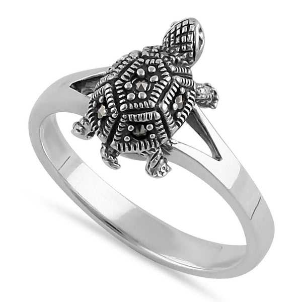 Sterling Silver Tiny Turtle Marcasite Ring