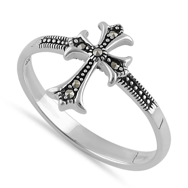 Sterling Silver Medieval Cross Marcasite Ring
