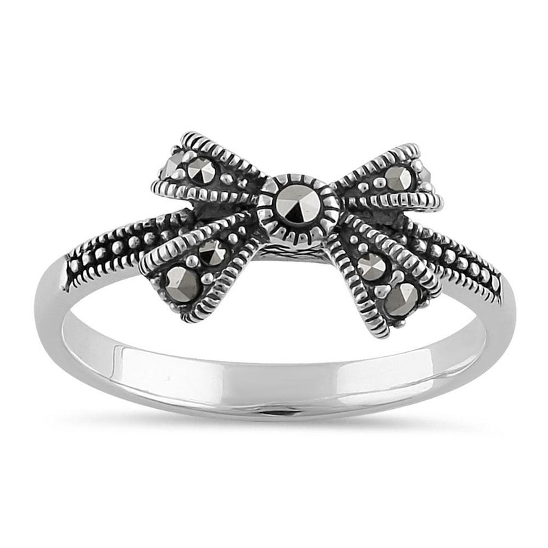 Sterling Silver Dainty Bow Marcasite Ring