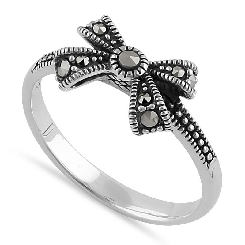 Sterling Silver Dainty Bow Marcasite Ring