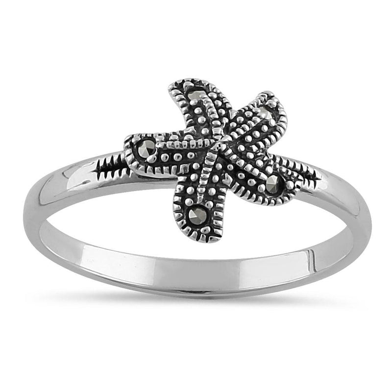 Sterling Silver Star Fish Marcasite Ring