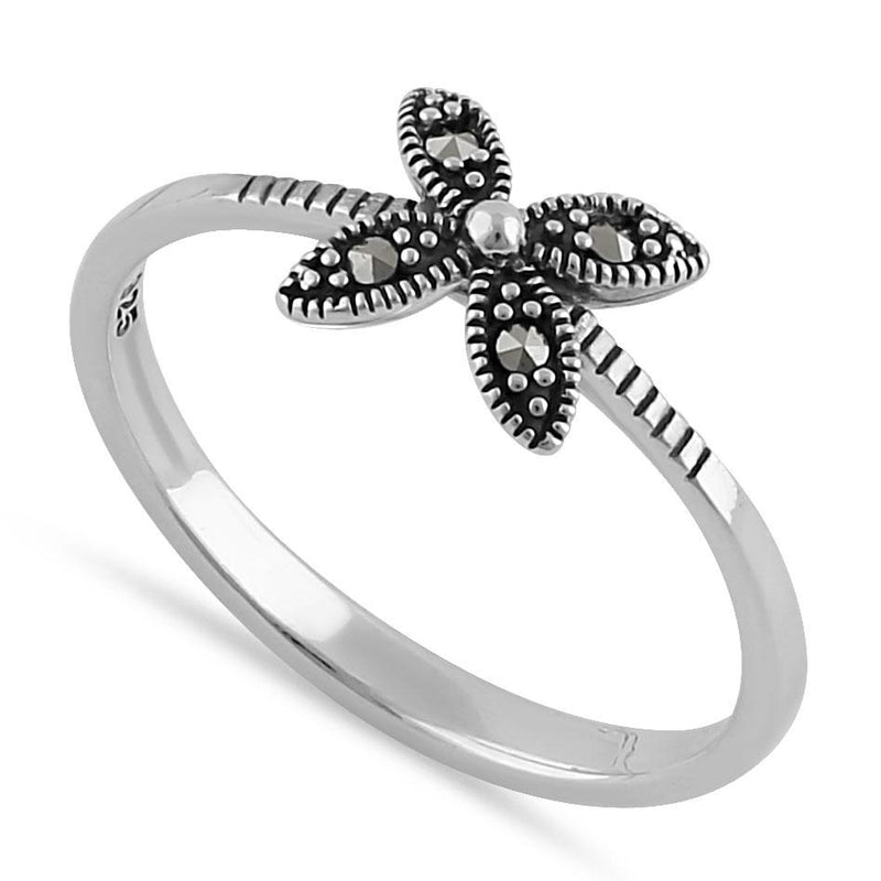 Sterling Silver Dainty Flower Marcasite Ring - Main Image