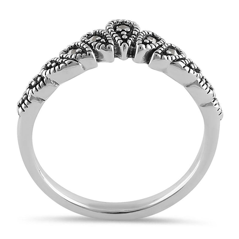 Sterling Silver V Shape Stackable Marcasite Ring