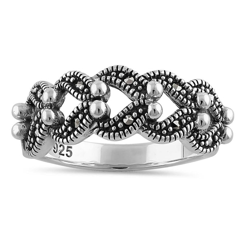 Sterling Silver Half Eternal Bali Marcasite Ring