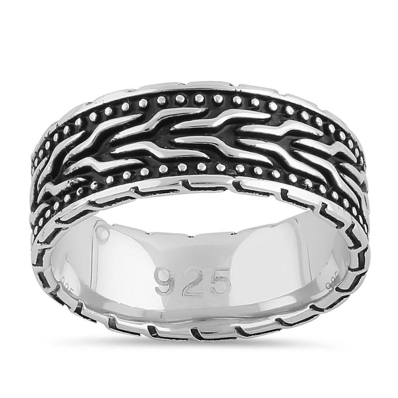 Sterling Silver Dotted Ancient Pattern Band