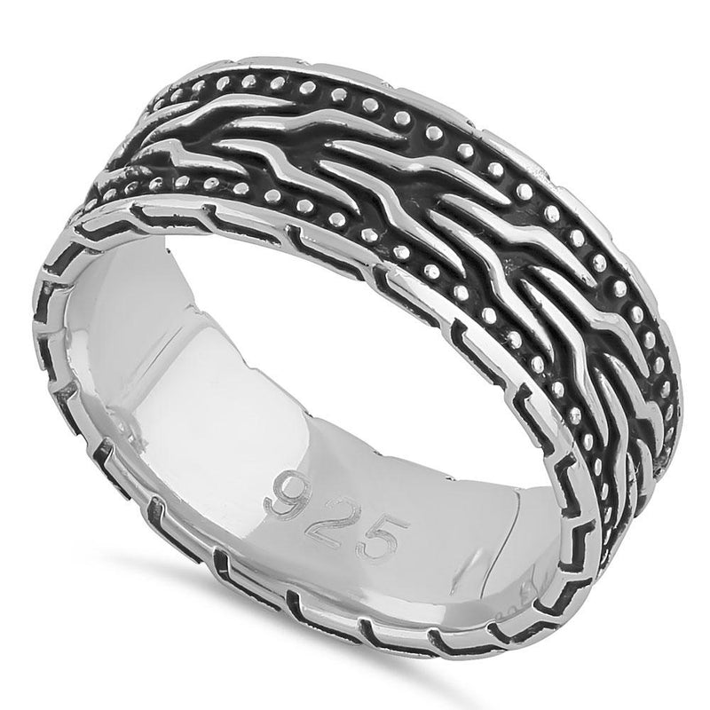 Sterling Silver Dotted Ancient Pattern Band