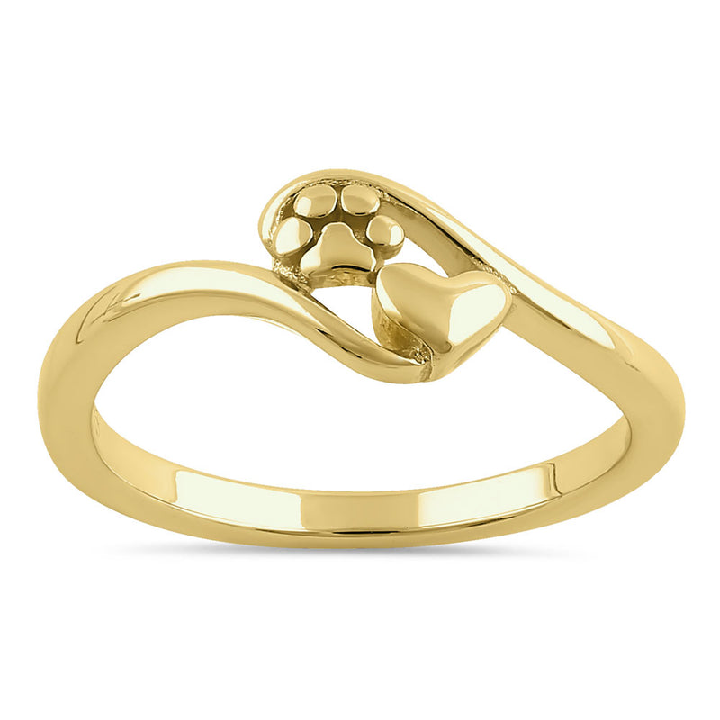 Sterling Silver Yellow Gold Plated Paw & Heart Ring