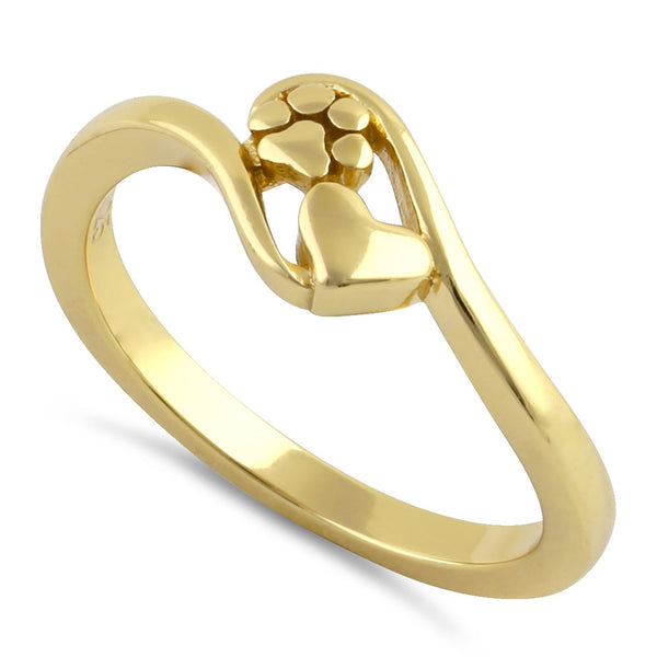 Sterling Silver Yellow Gold Plated Paw & Heart Ring