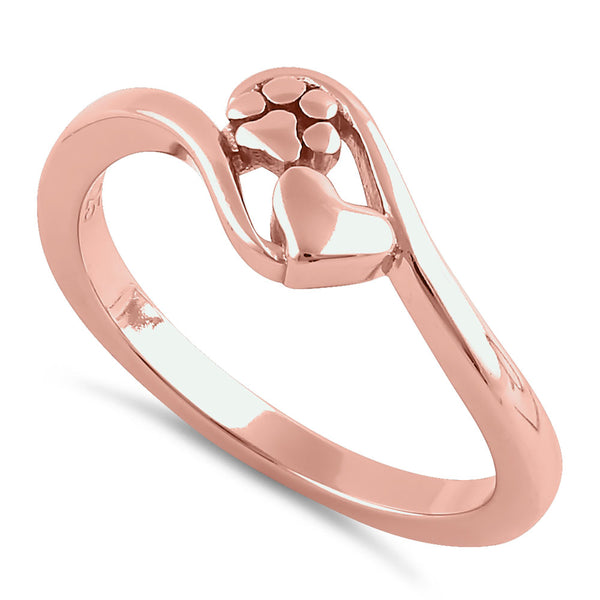 Sterling Silver Rose Gold Plated Paw & Heart Ring