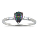 Sterling Silver Rainbow Topaz Pear Cut CZ Ring