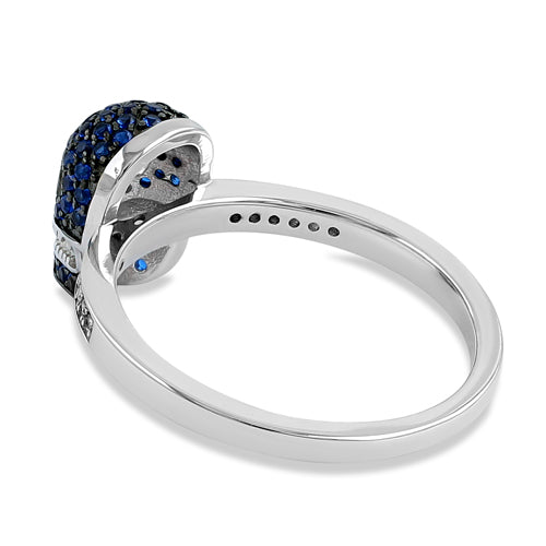 Sterling Silver Black Rhodium Two Tone Blue Spinel CZ Skull Ring