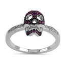 Sterling Silver Black Rhodium Two Tone Ruby CZ Skull Ring
