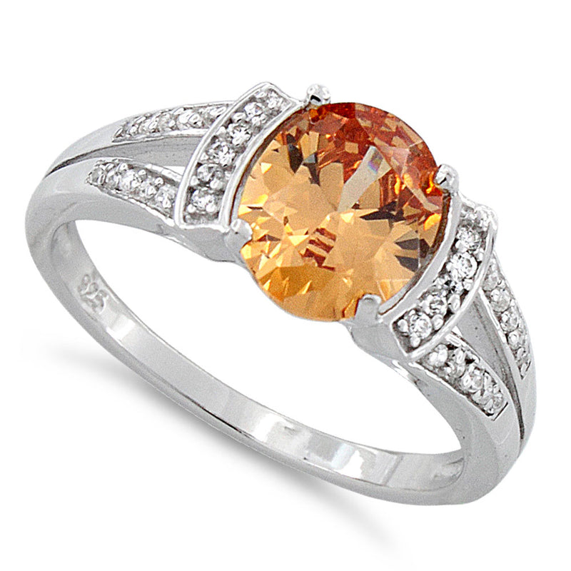 Sterling Silver Oval Orange CZ Ring