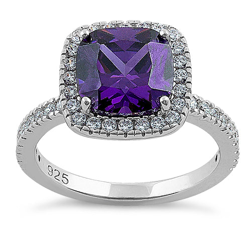 Sterling Silver Cushion Cut Amethyst CZ Ring