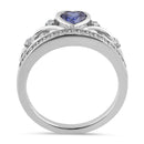 Sterling Silver Heart Crown Tanzanite CZ Ring