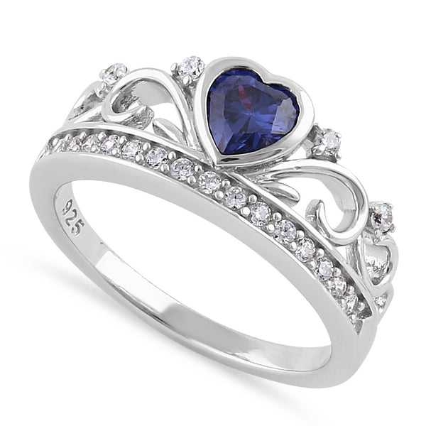 Sterling Silver Heart Crown Tanzanite CZ Ring