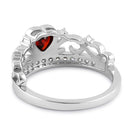 Sterling Silver Heart Crown Garnet CZ Ring