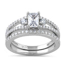 Sterling Silver Clear Cut CZ Wedding Set Ring