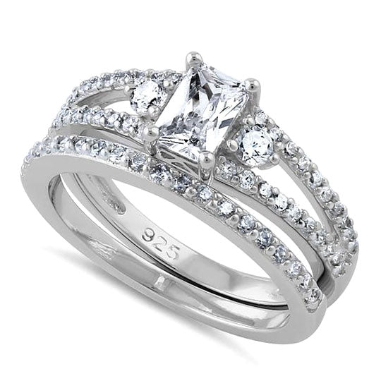 Sterling Silver Clear Cut CZ Wedding Set Ring