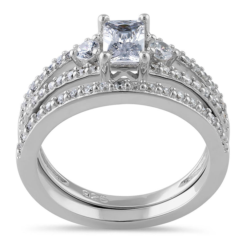 Sterling Silver Clear Cut CZ Wedding Set Ring