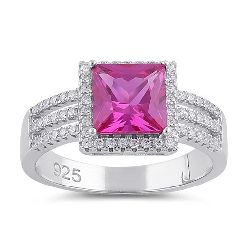 Sterling Silver Ruby Princess Cut CZ Ring