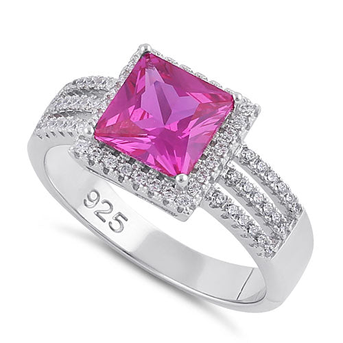 Sterling Silver Ruby Princess Cut CZ Ring