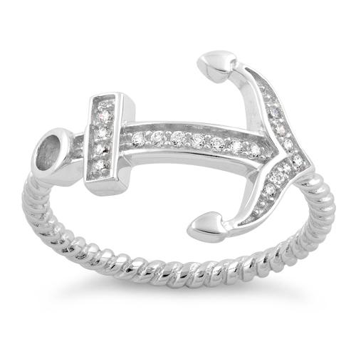 Sterling Silver Anchor CZ Ring