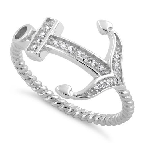 Sterling Silver Anchor CZ Ring