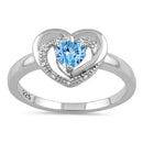 Sterling Silver Precious Heart Aqua Blue CZ Ring
