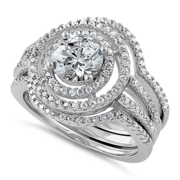 Sterling Silver Double Halo Round CZ Set Ring