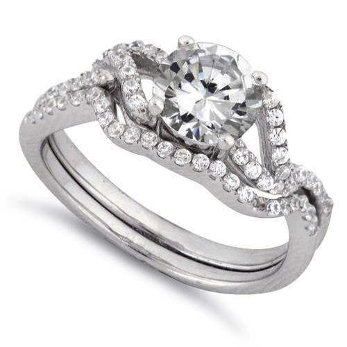 Sterling Silver Engagement Abstract CZ Set Ring