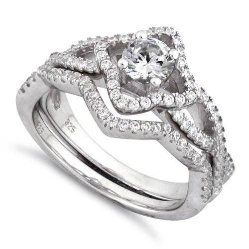 Sterling Silver Engagement Cross CZ Set Ring