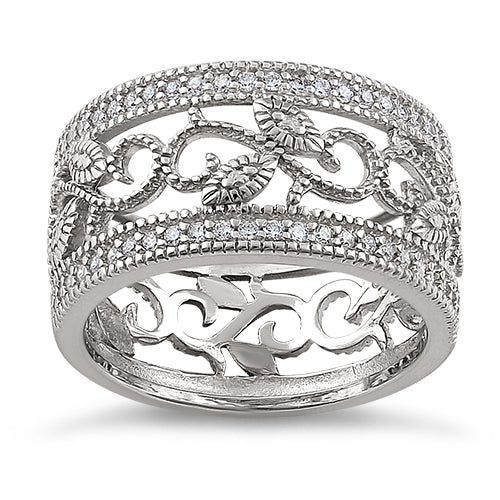 Sterling Silver Vine Cage Pave CZ Ring