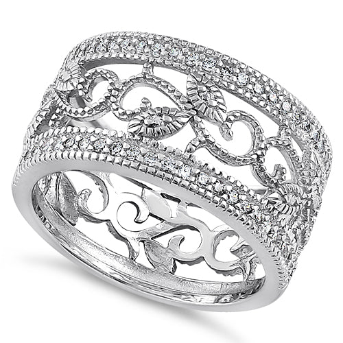 Sterling Silver Vine Cage Pave CZ Ring