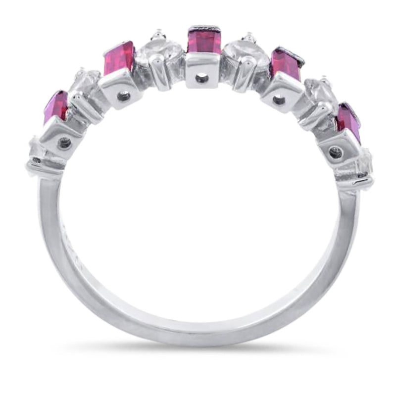 Sterling Silver Round & Baguette Pink CZ Ring