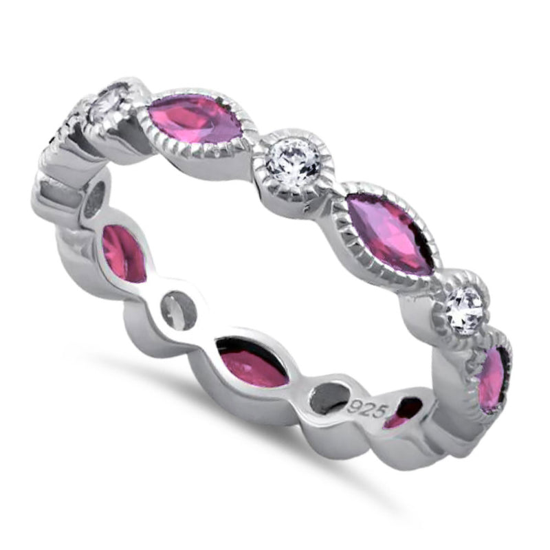 Sterling Silver Round & Marquise Pink CZ Eternity Ring