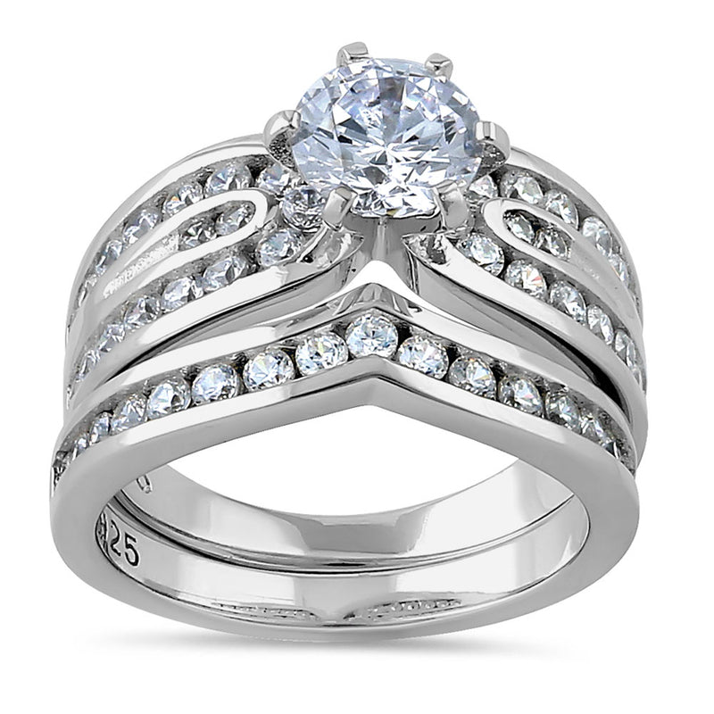 Sterling Silver Elegant Engagement Set CZ Ring