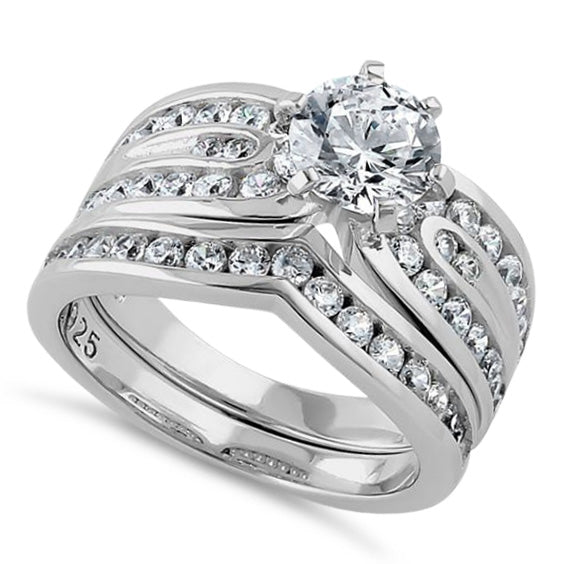 Sterling Silver Elegant Engagement Set CZ Ring