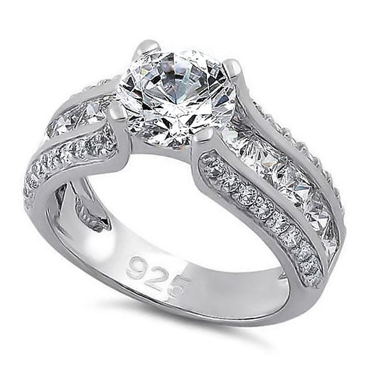 Sterling Silver Round & Princess Cut Clear CZ Ring