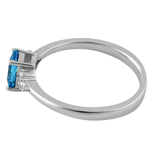 Sterling Silver Precious Emerald Cut Aqua Blue CZ Ring