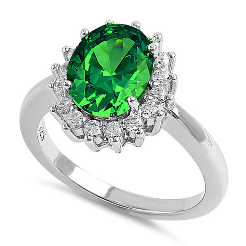 Sterling Silver Green Oval CZ Ring