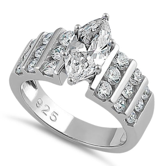 Sterling Silver Marquise Cut Clear CZ Ring