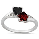 Sterling Silver Double Heart Black & Dark Garnet Topaz CZ Ring