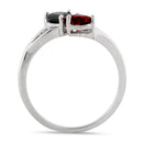 Sterling Silver Double Heart Black & Dark Garnet Topaz CZ Ring