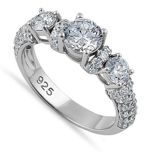 Sterling Silver Three Round Clear CZ Ring