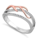 Sterling Silver Two-tone Rose Gold Plated Vines Freeform CZ Ring