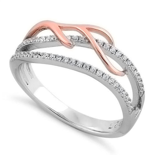 Sterling Silver Two-tone Rose Gold Plated Vines Freeform CZ Ring