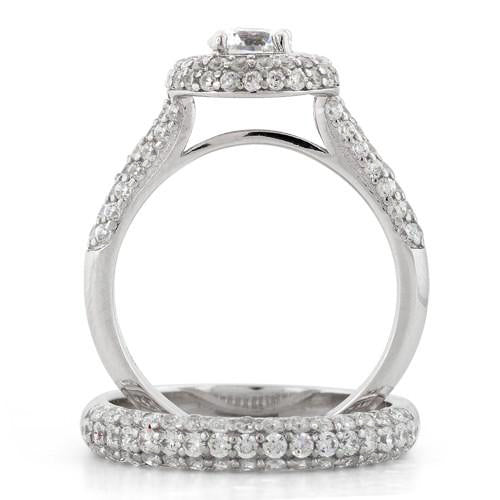 Sterling Silver Halo Round CZ Engagement Set Ring