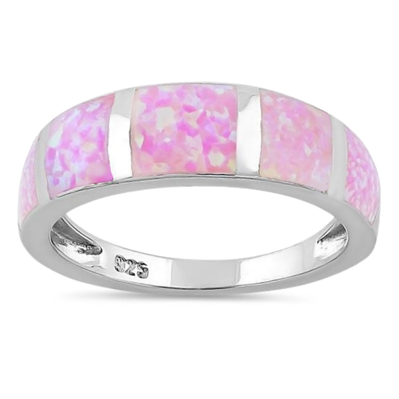 Sterling Silver 5 Bar Pink Lab Opal Ring