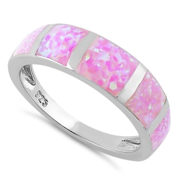 Sterling Silver 5 Bar Pink Lab Opal Ring